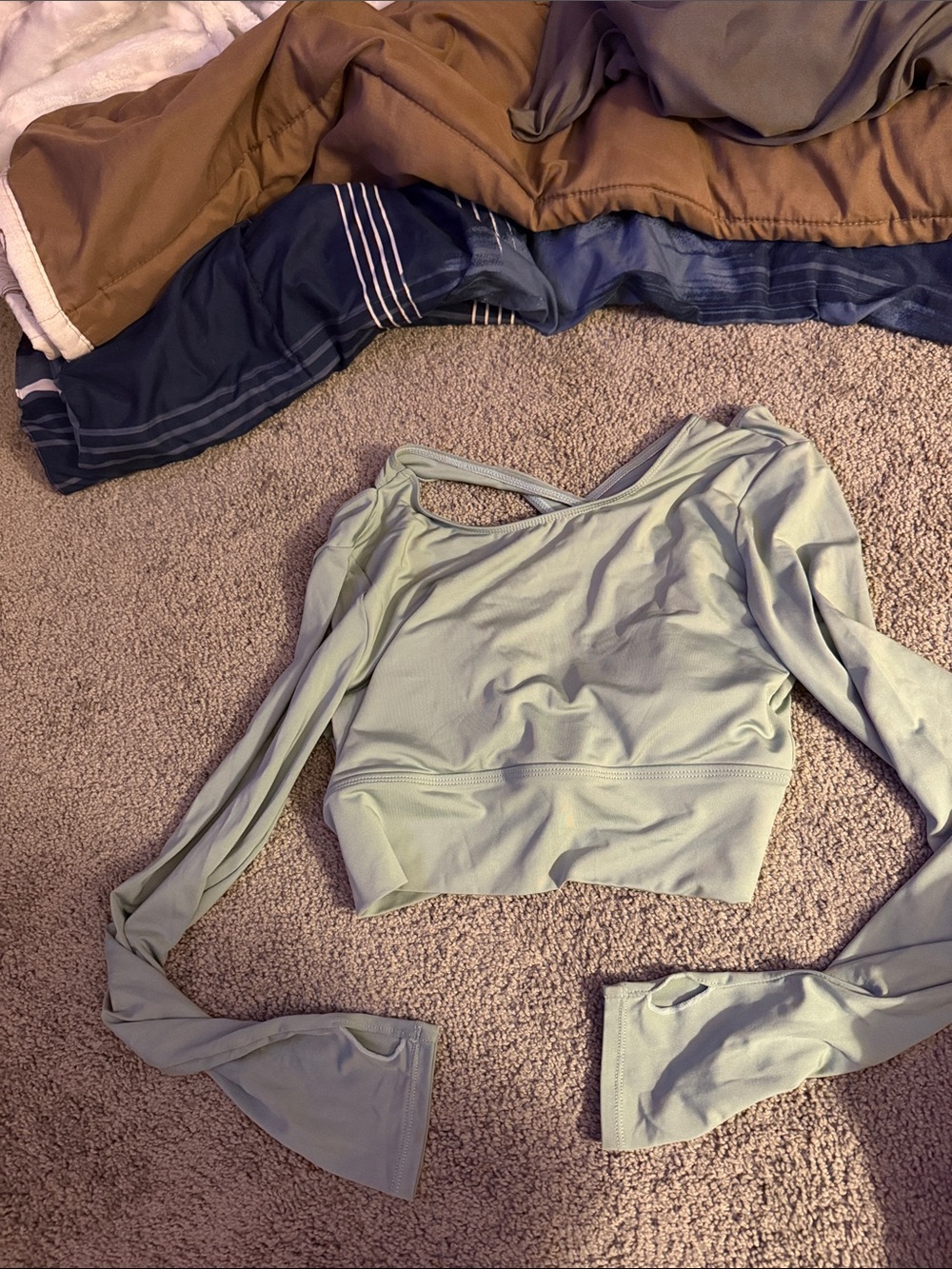 Women’s One-Shoulder Long-Sleeve Crop Top - Sage Green